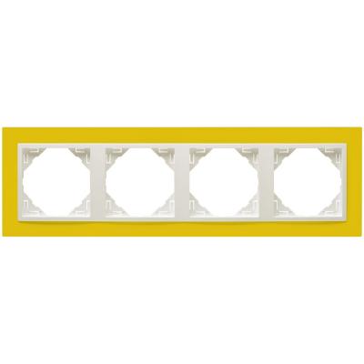 Рамка Efapel Logus90, 4 поста, плоская, универсальная, цвет: жёлтый/лёд (90940 TRG)
