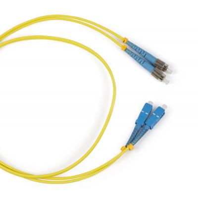 Комм. шнур оптический Hyperline, Duplex SC/FC (UPC), OS2 9/125, LSZH, 2м, Ø 2мм, синий хвостовик, цвет: жёлтый
