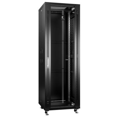 Шкаф телекоммуникационный напольный Cabeus, IP20, 37U, 1833х600х1000 мм (ВхШхГ), дверь: стекло, боковая панель: сплошная, разборный, цвет: чёрный