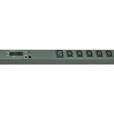 PDU Metered Eurolan, IEC 60320 С13 х 36, IEC 60320 С19 х 6, 1645х80х56 мм (ВхШхГ), 16А, 3ф, вход IEC 320 309 3P+N+PE, шнур 3 м, автомат, чёрный