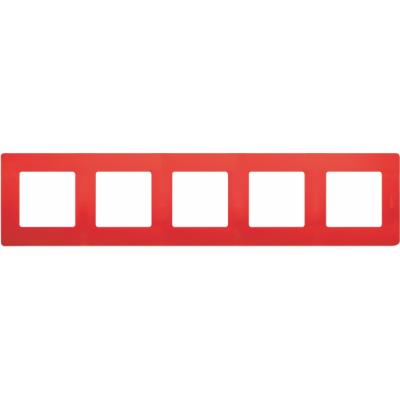 Рамка Legrand Etika, 5 постов, 86х370х10 мм (ВхШхГ), плоская, универсальный, цвет: красный (LEG.672535)