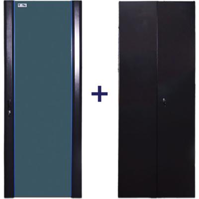 Дверь (к шкафу) TWT, 32U, 600 мм Ш, комплект 2 шт, для шкафов, передняя - стекло, задняя - металл, цвет: серый