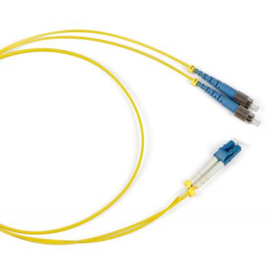 Комм. шнур оптический Hyperline, Duplex FC/LC (UPC), OS2 9/125, LSZH, 1м, Ø 2мм, синий хвостовик, цвет: жёлтый