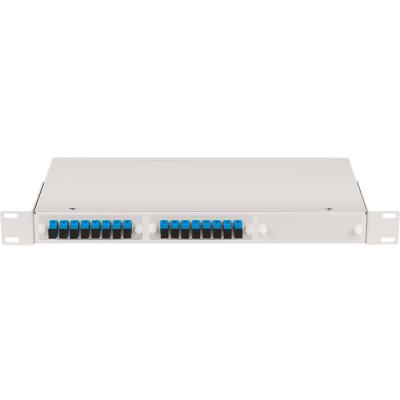 Комм. панель ВО Nikomax NMF, 1HU, портов: 24 LC/UPC (Duplex) OS2, установлено адаптеров: 16невыдвижная, прямая, цвет: серый