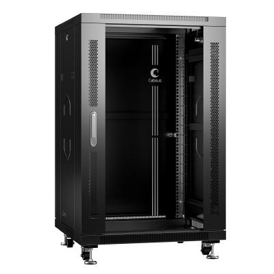 Шкаф телекоммуникационный напольный Cabeus, IP20, 18U, 988х600х600 мм (ВхШхГ), дверь: стекло, боковая панель: сплошная, разборный, цвет: чёрный