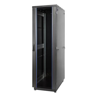 Шкаф телекоммуникационный напольный Eurolan S3000, IP20, 47U, 2250х600х1000 мм (ВхШхГ), дверь: стекло, боковая панель: сплошная, разборный, цвет: чёрн