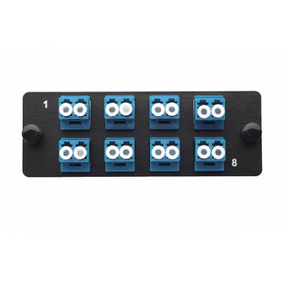 Планка Eurolan Q-SLOT, OS2 9/125, 8 х LC, Duplex, предустановлено 8, для слотовых панелей, цвет адаптеров: синий, монтажные шнуры, КДЗС, цвет: чёрный