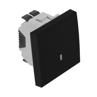 Выключатель Efapel QUADRO 45, одноклавишный, с индикацией, 10А, 45х45 мм (ВхШ), цвет: чёрный матовый, 2 модуля (45013 SPM)