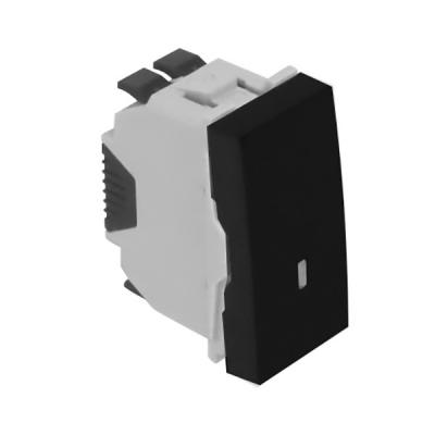 Выключатель-кнопка Efapel QUADRO 45, одноклавишный, с подсветкой, 10А, 45х22,5 мм (ВхШ), цвет: чёрный матовый, 1 модуль (45160 SPM)