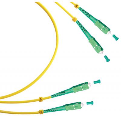 Комм. шнур оптический Cabeus Tight Buffer, Duplex SC/SC (APC), OS2 9/125, LSZH, 1,5м, Ø 3мм, зелёный хвостовик, цвет: жёлтый