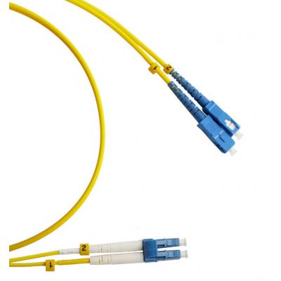 Комм. шнур оптический Hyperline, Duplex LC/SC (UPC), OS2 9/125, LSZH, 15м, Ø 2мм, синий хвостовик, цвет: жёлтый