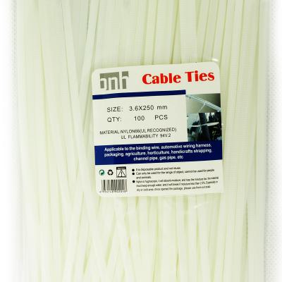 Стяжка кабельная BNH, неоткрывающаяся, 3,6 мм Ш, 250 мм Д, 100 шт, материал: нейлон, цвет: белый
