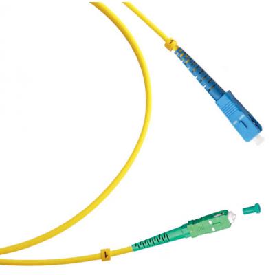 Комм. шнур оптический Cabeus Tight Buffer, Simplex SC/SC (APC/UPC), OS2 9/125, LSZH, 3м, Ø 3мм, синий хвостовик, цвет: жёлтый