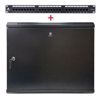 Комплект настенный шкаф + патч-панель 24порта 5е BNH B.WMC-6U.350-M-9005/PP24-5E
