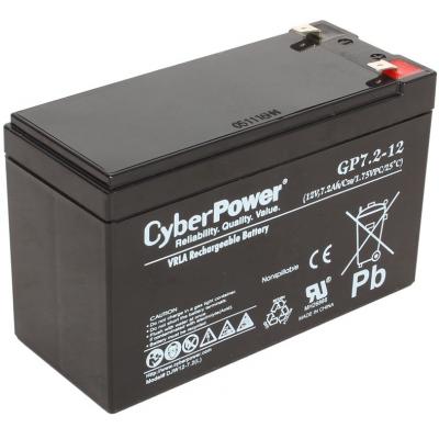 Аккумулятор для ИБП CyberPower, 100х65х150 мм (ВхШхГ),  Необслуживаемый свинцово-кислотный,  12V/7,2 Ач, цвет: чёрный, (GP7.2-12)
