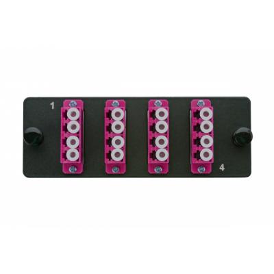 Планка Eurolan Q-SLOT, OM4 50/125, 4 х LC/PC, Quatro, предустановлено 4, для слотовых панелей, цвет адаптеров: пурпурный, цвет: чёрный