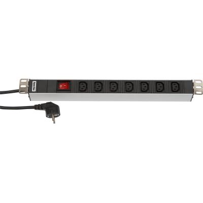 Блок розеток Hyperline, IEC 320 C13 х 7, вход Schuko, шнур 2,5 м, 44мм 16А, выключатель, чёрный