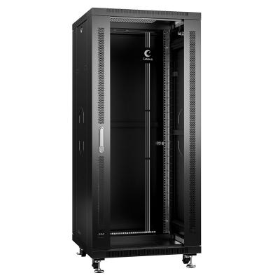 Шкаф телекоммуникационный напольный Cabeus, IP20, 27U, 1388х600х600 мм (ВхШхГ), дверь: стекло, боковая панель: сплошная, разборный, цвет: чёрный