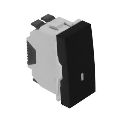 Выключатель-кнопка Efapel QUADRO 45, одноклавишный, с подсветкой, 10А, 45х22,5 мм (ВхШ), цвет: чёрный матовый, 1 модуль (45163 SPM)