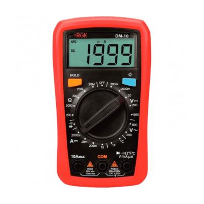 Мультиметр RGK, (DM-10), электрический, с дисплеем, питание: батарейки, корпус: пластик, с датчиком температуры, (776554)