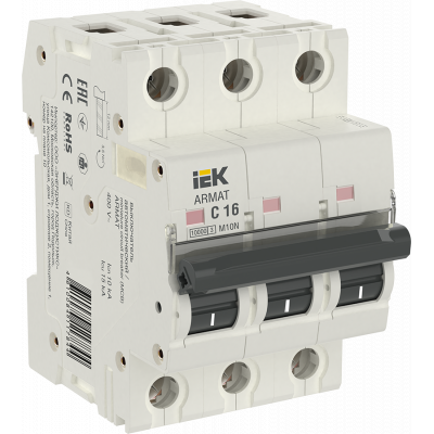 Автоматический выключатель IEK ARMAT, 3 модуль, C класс, 3P, 16А, 10кА, (AR-M10N-3-C016)