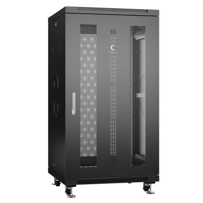 Шкаф серверный напольный Cabeus, IP20, 27U, 1388х600х600 мм (ВхШхГ), дверь: перфорация, боковая панель: сплошная, разборный, цвет: чёрный