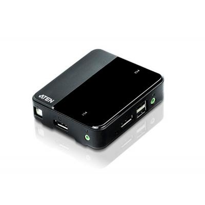 Переключатель KVM Aten, портов: 2, 26,8х93х93,7 мм (ВхШхГ), USB, кабель DisplayPort, цвет: чёрный