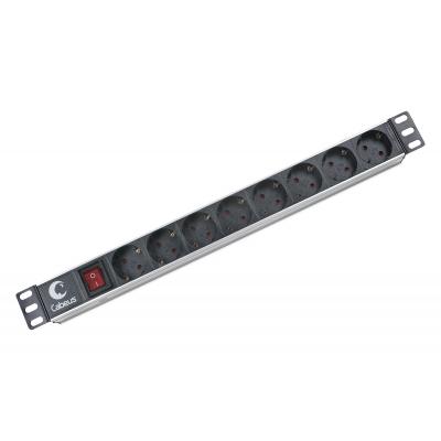 Блок розеток Cabeus, Shuko х 8, вход IEC 320 C14, для шкафов, 50мм 10А, выключатель, чёрный, без шнура