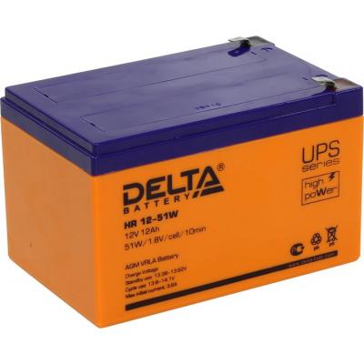 Аккумулятор для ИБП Delta Battery HR-W, 101х98х151 мм (ВхШхГ),  Необслуживаемый свинцово-кислотный,  12V/12 Ач, цвет: оранжевый, (HR 12-51W)
