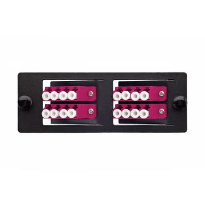 Планка Eurolan Q-SLOT, OM4 50/125, 4 х LC/PC, Quatro, предустановлено 4, для слотовых панелей, цвет адаптеров: пурпурный, наклонные, монтажные шнуры, 