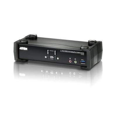 Переключатель KVM Aten, портов: 2, 55,5х88х210 мм (ВхШхГ), USB, со встроенным концентратором (MST), цвет: чёрный