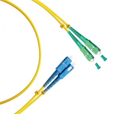 Комм. шнур оптический Cabeus Tight Buffer, Duplex SC/SC (APC/UPC), OS2 9/125, LSZH, 10м, Ø 3мм, синий хвостовик, цвет: жёлтый