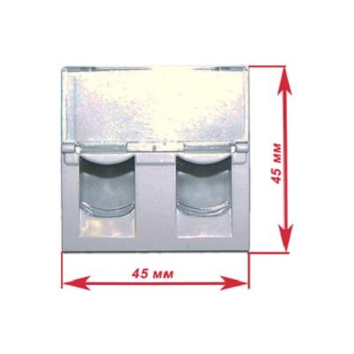 Вставка в розеточную панель Lanmaster, 2х keystone, 45х45 мм (ВхШ), плоская, шторки, с увеличенным окном маркировки, цвет: белый (LAN-SIP-24L-WH)