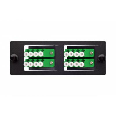 Планка Eurolan Q-SLOT, OS2 9/125, 9 х LC, Quatro, предустановлено 4, для слотовых панелей, цвет адаптеров: зеленый, наклонные, монтажные шнуры, КДЗС, 