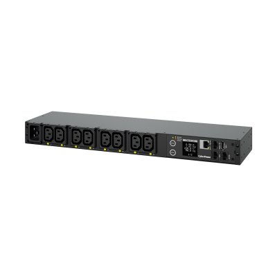 PDU CyberPower Switched, IEC 320 C13 х 8, вход IEC 320 C20, шнур 3 м, 44х433х112 мм (ВхШхГ), 16А, RJ45, ЖК-дисплей, чёрный, функция переключения