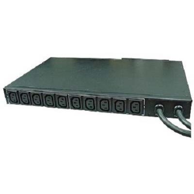 Блок розеток Eurolan, IEC 320 C13 х 10, вход IEC 320 C20, шнур 3 м, 44мм 16А, чёрный, входных вилок 2 шт.