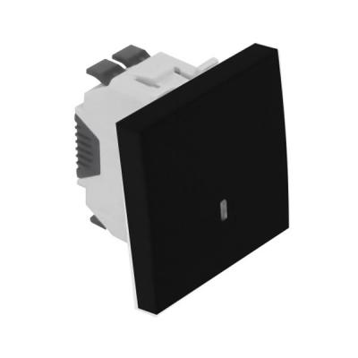 Выключатель Efapel QUADRO 45, одноклавишный, с подсветкой, 10А, 45х45 мм (ВхШ), цвет: чёрный матовый, 2 модуля (45012 SPM)