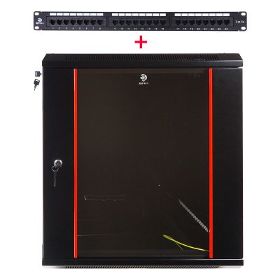 Комплект настенный шкаф + патч-панель 24порта 5е BNH B.WMC-6U.450-G-9005/PP24-5E