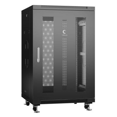 Шкаф серверный напольный Cabeus, IP20, 18U, 988х600х800 мм (ВхШхГ), дверь: перфорация, боковая панель: сплошная, разборный, цвет: чёрный