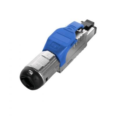 Коннектор Hyperline PLUE-8P8C-S-C6A-SH, RJ45(8p8c), кат. 6A, экр., для одножильного кабеля, цвет: синий, toolless, накручивающийся хвостовик