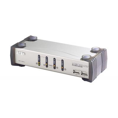 Переключатель KVM Aten, портов: 4 х SPHD-15, 55,5х88х210 мм (ВхШхГ), USB, PS/2, цвет: металл