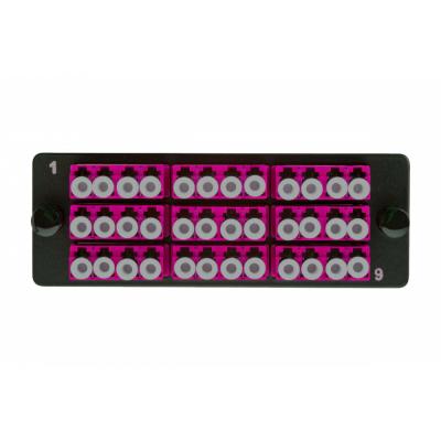 Планка Eurolan Q-SLOT, OM4 50/125, 9 х LC, Quatro, для слотовых панелей, цвет адаптеров: пурпурный, цвет: чёрный