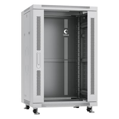 Шкаф телекоммуникационный напольный Cabeus, IP20, 18U, 988х600х600 мм (ВхШхГ), дверь: стекло, разборный, цвет: серый