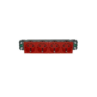 Розетка электрическая Legrand Mosaic, 4x2к+З, 16А, 45x45, цвет: красный, с механической блокировкой