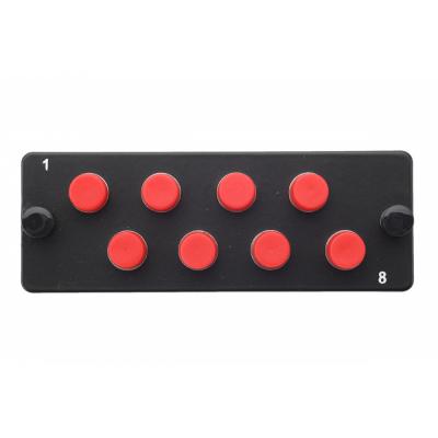 Планка Eurolan Q-SLOT, OS2 9/125, 8 х FC, Simplex, предустановлено 8, для слотовых панелей, цвет адаптеров: красный, монтажные шнуры, КДЗС, цвет: чёрн