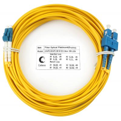 Комм. шнур оптический Cabeus Tight Buffer, Duplex LC/SC, OS2 9/125, LSZH, 10м, Ø 3мм, синий хвостовик, цвет: жёлтый