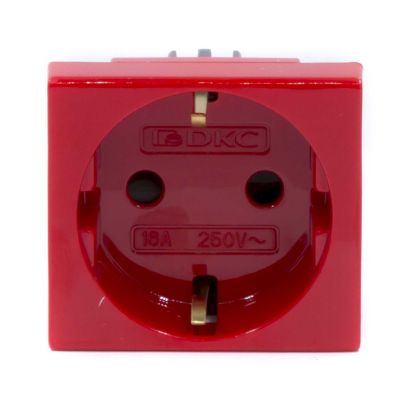 Розетка электрическая DKC Viva, 2к+З, 16А, 45х50 мм (ВхШ), шторки защитные, цвет: красный
