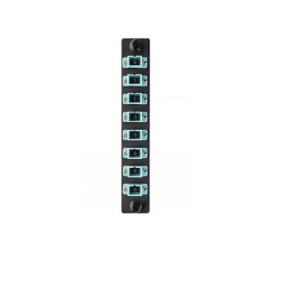 Планка Eurolan, OM3 50/125, 8 х SC, Simplex, предустановлено 8, для слотовых панелей, цвет адаптеров: Бирюзовый RAL 6027, цвет: чёрный