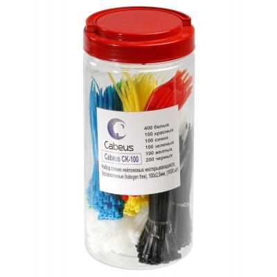 Стяжка кабельная Cabeus, неоткрывающаяся, 2,5 мм Ш, 100 мм Д, 1000 шт, материал: нейлон, цвет: цветная