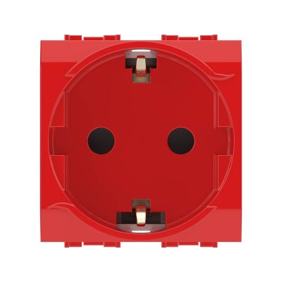 Розетка электрическая DKC Brava, 2к+З, 16А, 43х43 мм (ВхШ), шторки защитные, цвет: красный, с заземлением
